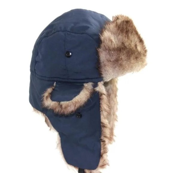 Blue Winter Mens Ushanka Aviator Trapper Hat Russian Trooper‎ Flap Faux Fur Cap - Picture 1 of 3